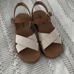 Soda Brown and Cream Sandals with Crisscross Straps